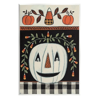 Stupell Industries Fall Jack-o-Lantern Tartan Pattern Wall Plaque Art