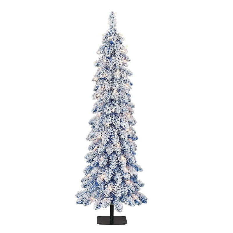 4ft. Pre-Lit Flocked Blue Artificial Alpine Pencil Tree, Clear Lights