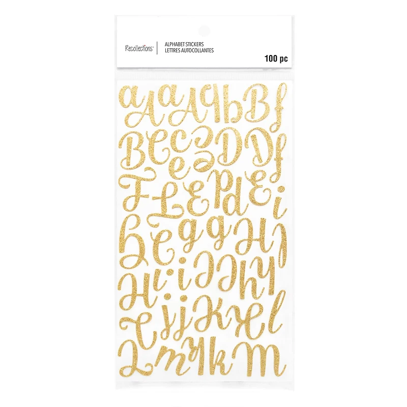 12 Pack: Gold Glitter Script Alphabet Stickers by Recollections™