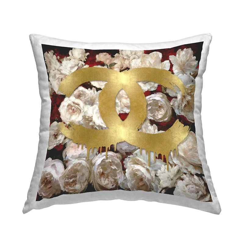 Stupell Industries Chic Glam Drip White Red Floral Roses Throw Pillow, 18" x 18"