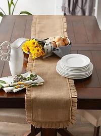 DII® Natural Ruffle Trim Jute Table Runner, 14x108 inch