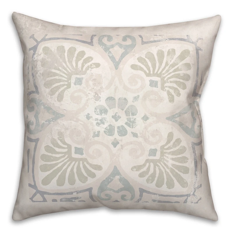Blue Cream Medallion Throw Pillow