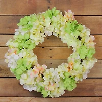 15" Yellow, Green & Pink Hydrangea Flower Artificial Spring Wreath