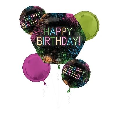 Let's Glow Crazy Happy Birthday Foil Balloon Bouquet
