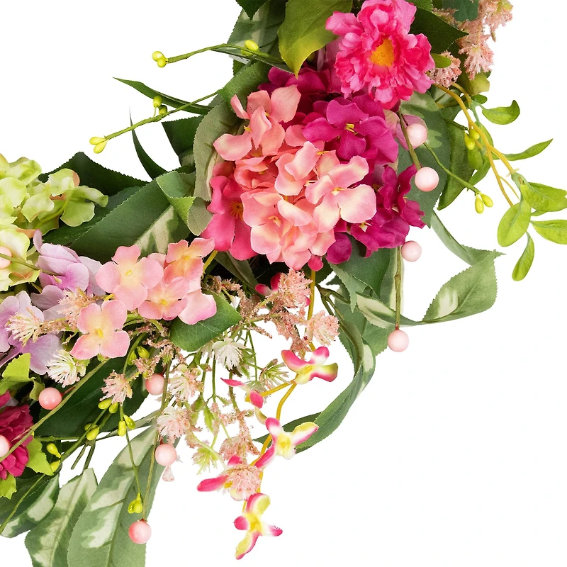 24" Leafy Hydrangea Floral Spring Wreath