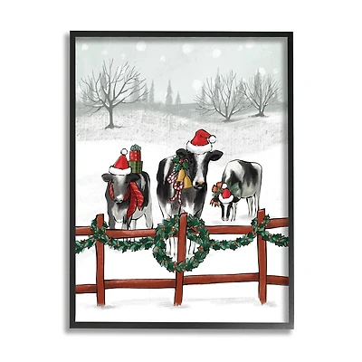Stupell Industries Holiday Cows Farmland Fence Framed Giclee Art