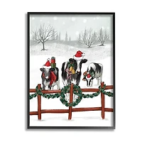 Stupell Industries Holiday Cows Farmland Fence Framed Giclee Art