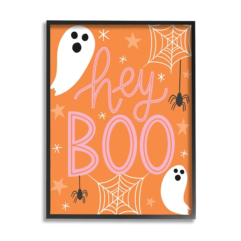 Stupell Industries Hey Boo Orange Halloween Ghosts Framed Giclee Art