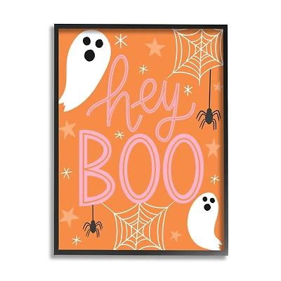Stupell Industries Hey Boo Orange Halloween Ghosts Framed Giclee Art
