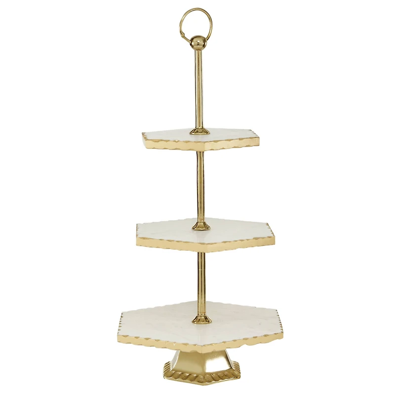 Gold Stoneware & Aluminum 3 Tier Tray Stand