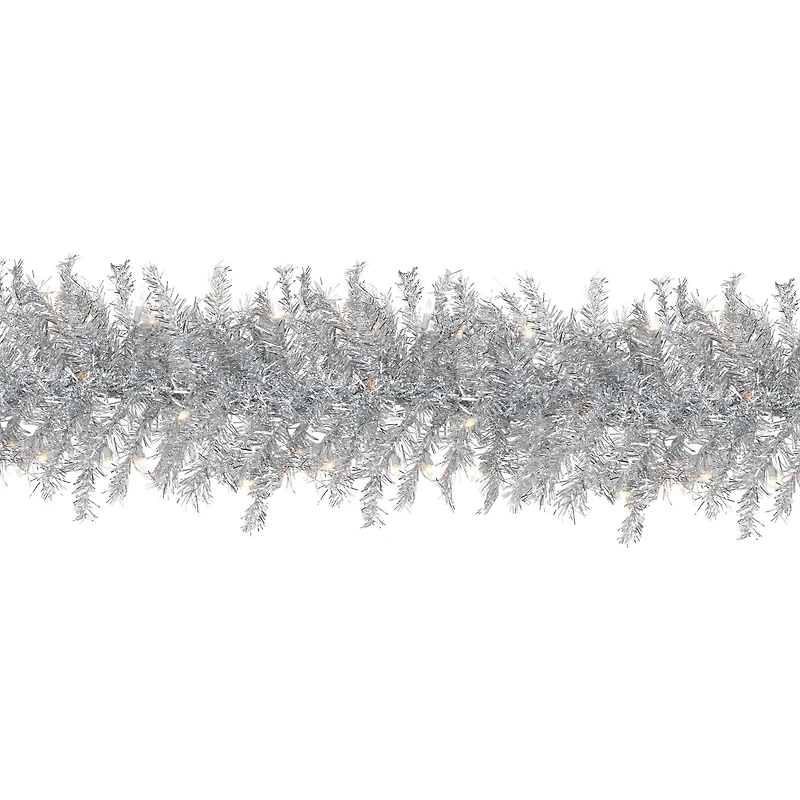 9ft. Pre-Lit Silver Tinsel Christmas Garland
