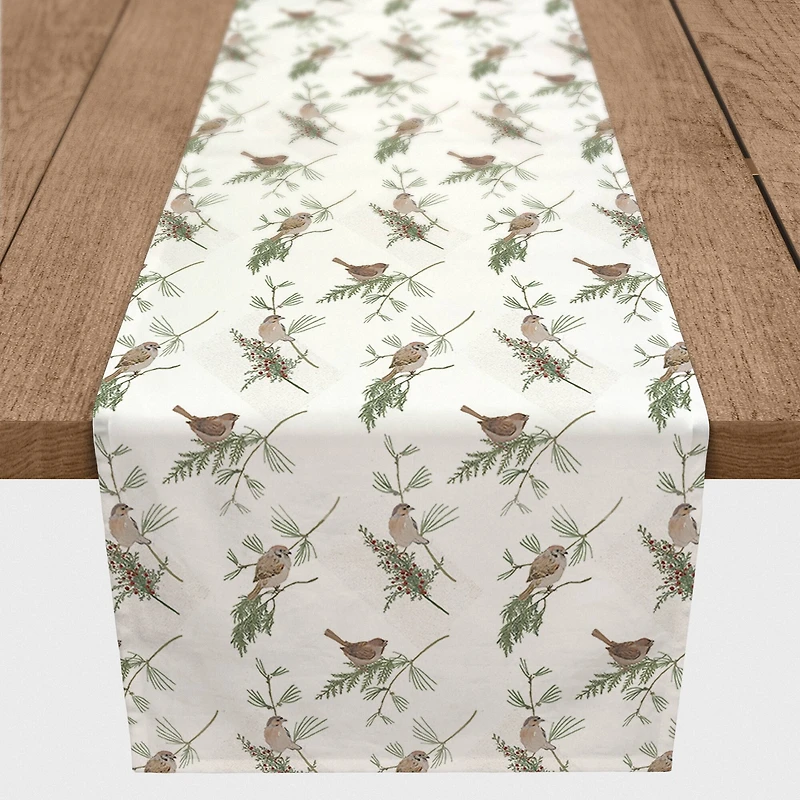 72" White Pine & Birds Cotton Twill Runner