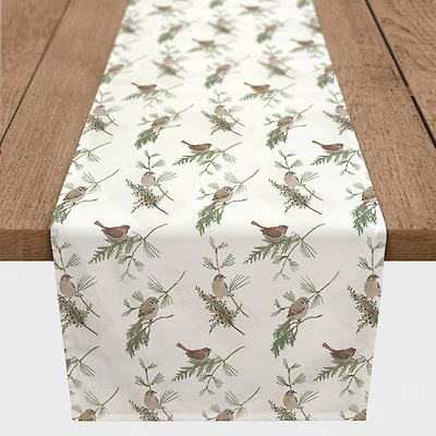 72" White Pine & Birds Cotton Twill Runner