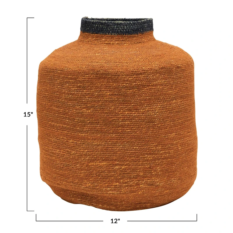 Hello Honey® 15" Orange & Navy Hand-Woven Seagrass Basket