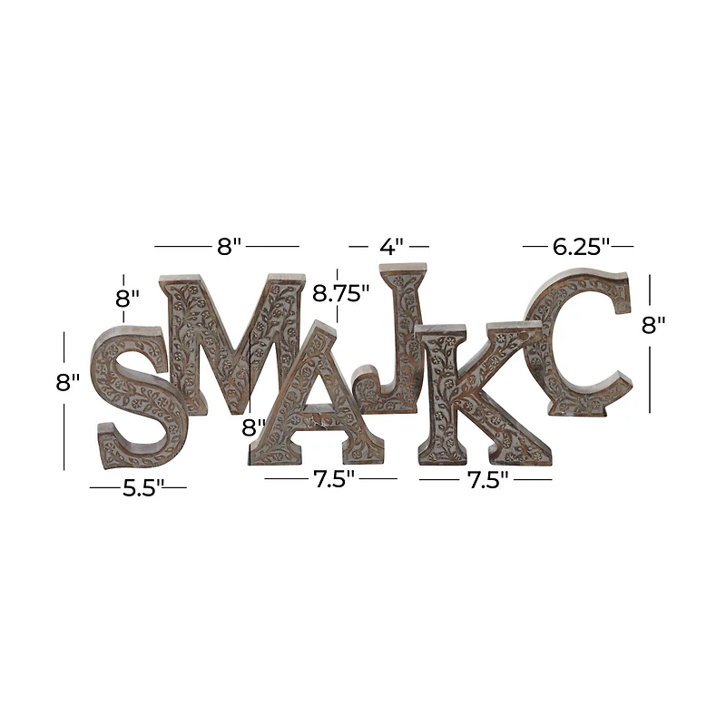 8" Brown Mango Wood Letter Set
