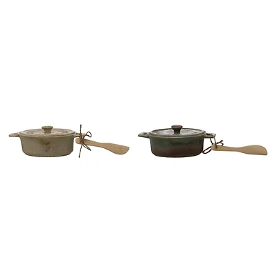Hello Honey® Stoneware Brie Baker with Lid & Bamboo Spreader Set, 2ct.