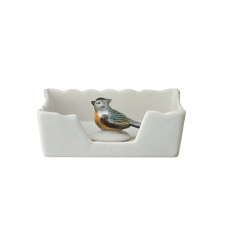 Hello Honey® 6" Wide Green & White Avian Grace Stoneware Napkin Holder with Weight