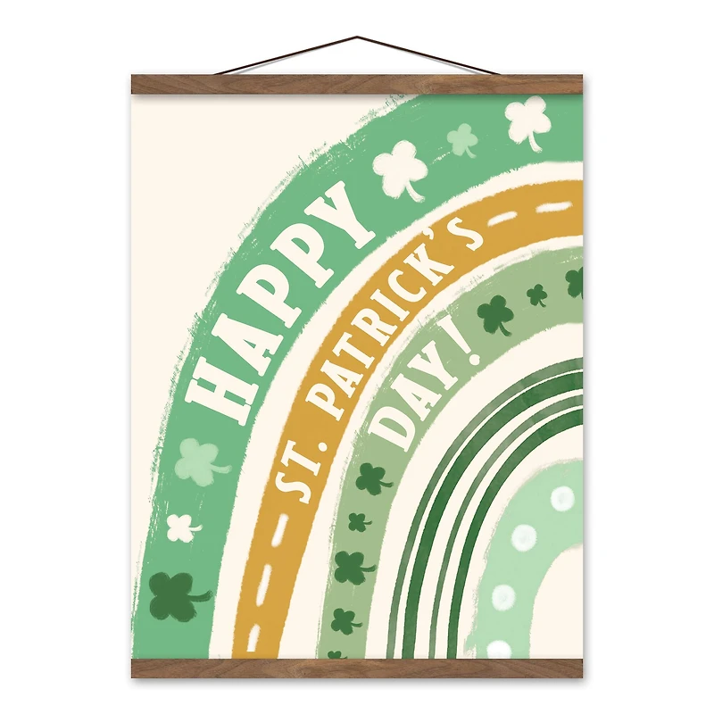 Happy St. Patrick's Day Rainbow Teak Hanging Canvas