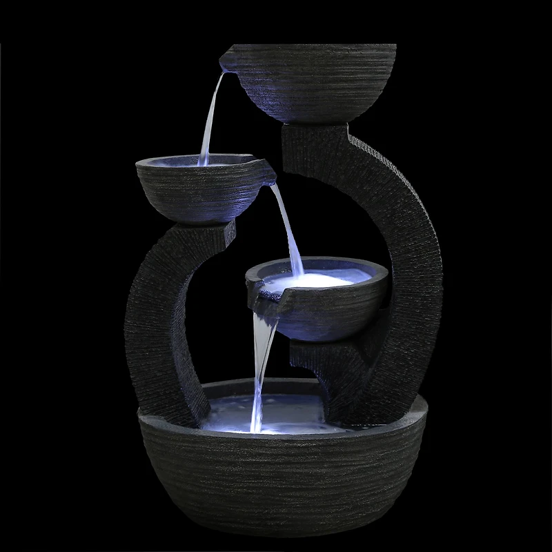 2.6ft. Black Lighted Three-Tier Outdoor Garden Water Fountain