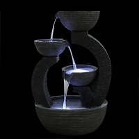 2.6ft. Black Lighted Three-Tier Outdoor Garden Water Fountain