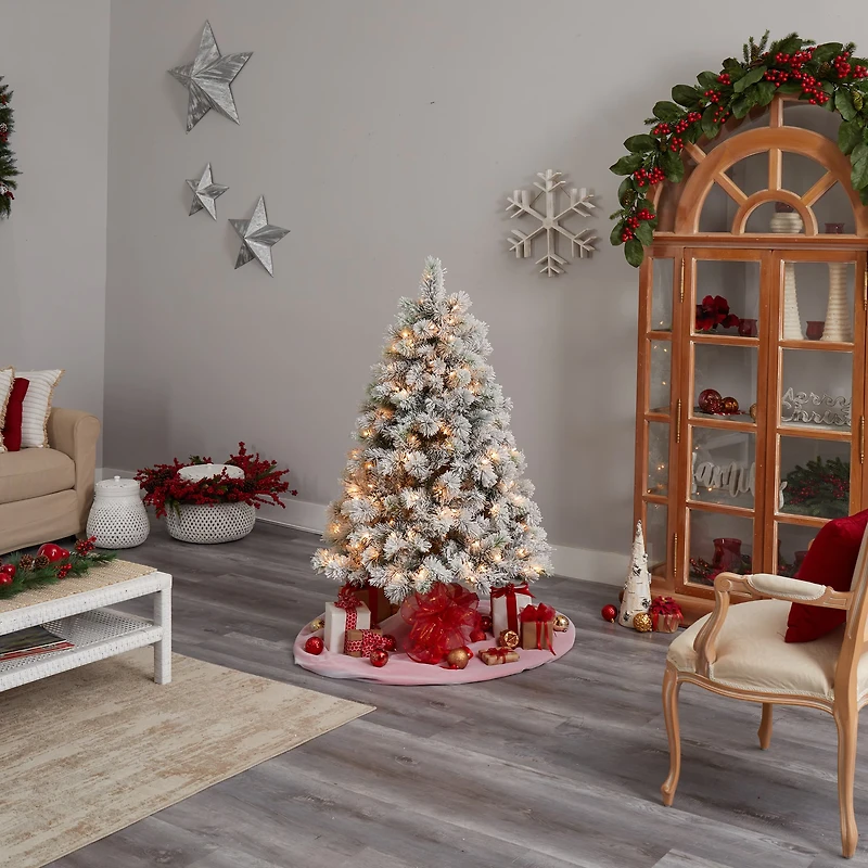 5ft. Pre-Lit Flocked Oregon Pine Artificial Christmas Tree, Clear Lights