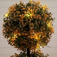 3ft. UV Resistant Autumn Triple Ball Boxwood Artificial Fall Topiary Tree with 30 Warm White LED Lights (Indoor/Outdoor)