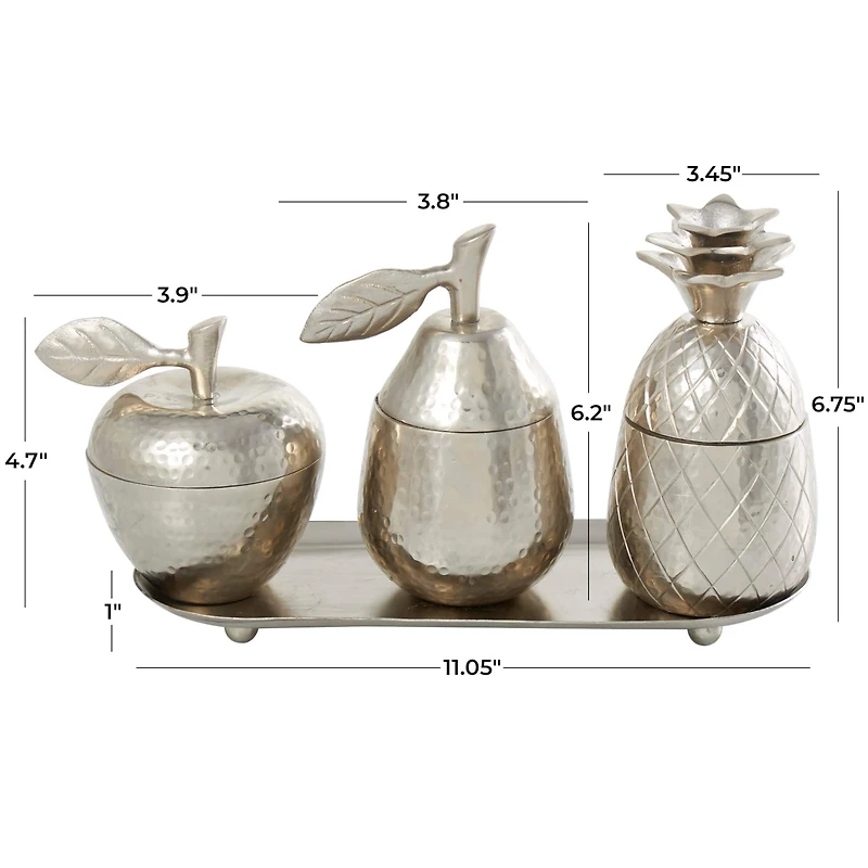 Silver Fruit Decorative Jars with Matching Leaf Tray Set