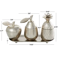 Silver Fruit Decorative Jars with Matching Leaf Tray Set