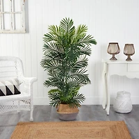 5ft. Areca Artificial Palm Tree in Boho Chic Handmade Cotton & Jute Woven Planter UV Resistant (Indoor/Outdoor