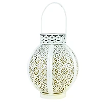 7" White Integrated Floral Pattern Outdoor Solar Lantern with Handle