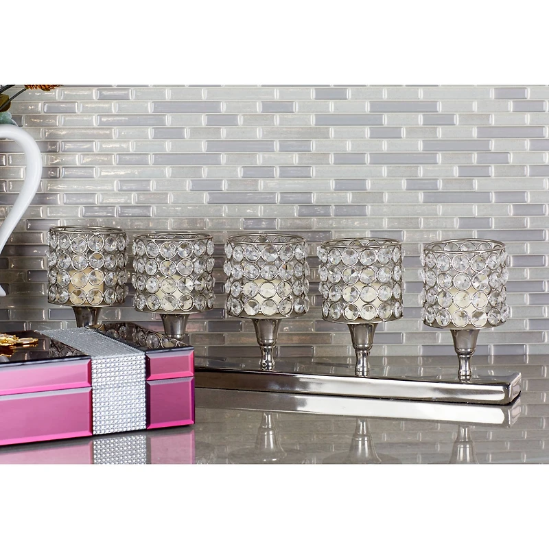 Silver Aluminum Glam Candle Holder, 6" x 21" x 3"