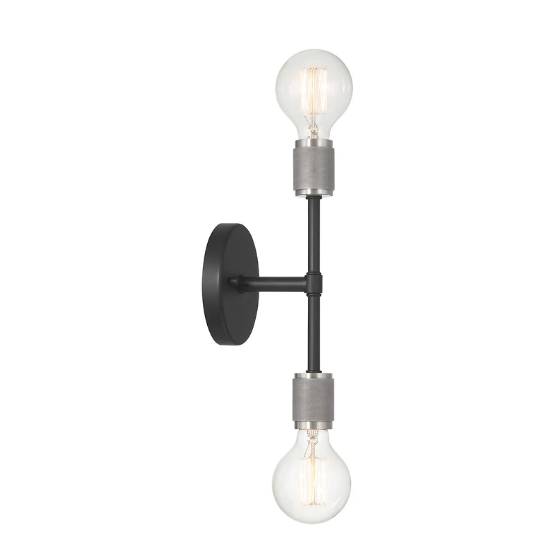Hello Honey® 19" Maxim Black Modern Minimalist Metal Exposed 2-Bulb Wall Sconce