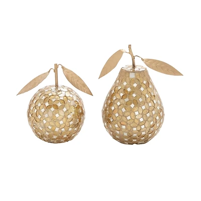 Gold Metal Glam Fruit Sculpture Set