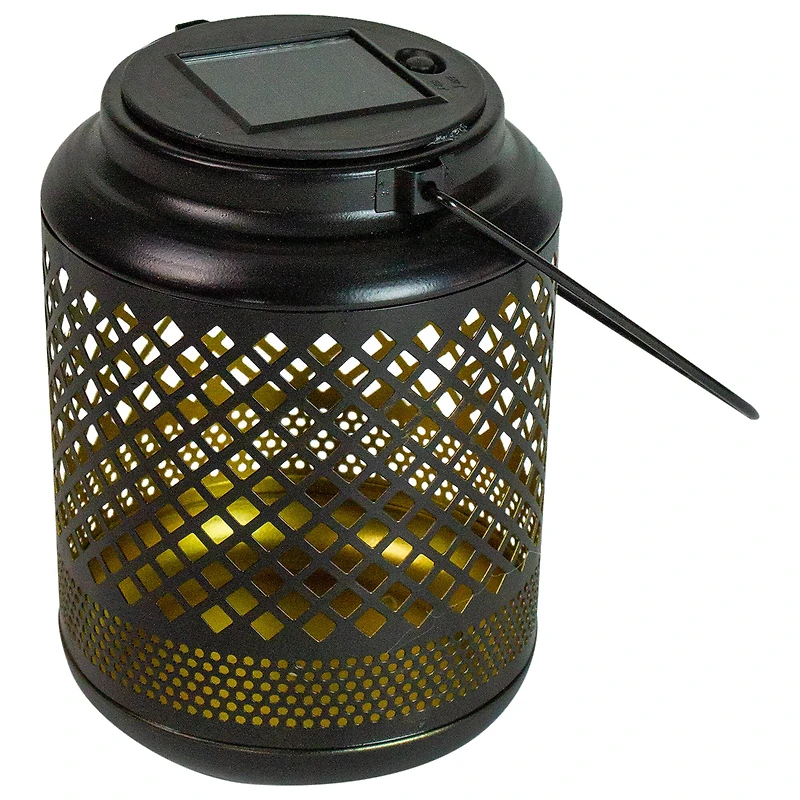 7" Black Diamond Cutout LED Outdoor Solar Lantern with Handle