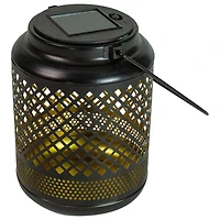 7" Black Diamond Cutout LED Outdoor Solar Lantern with Handle