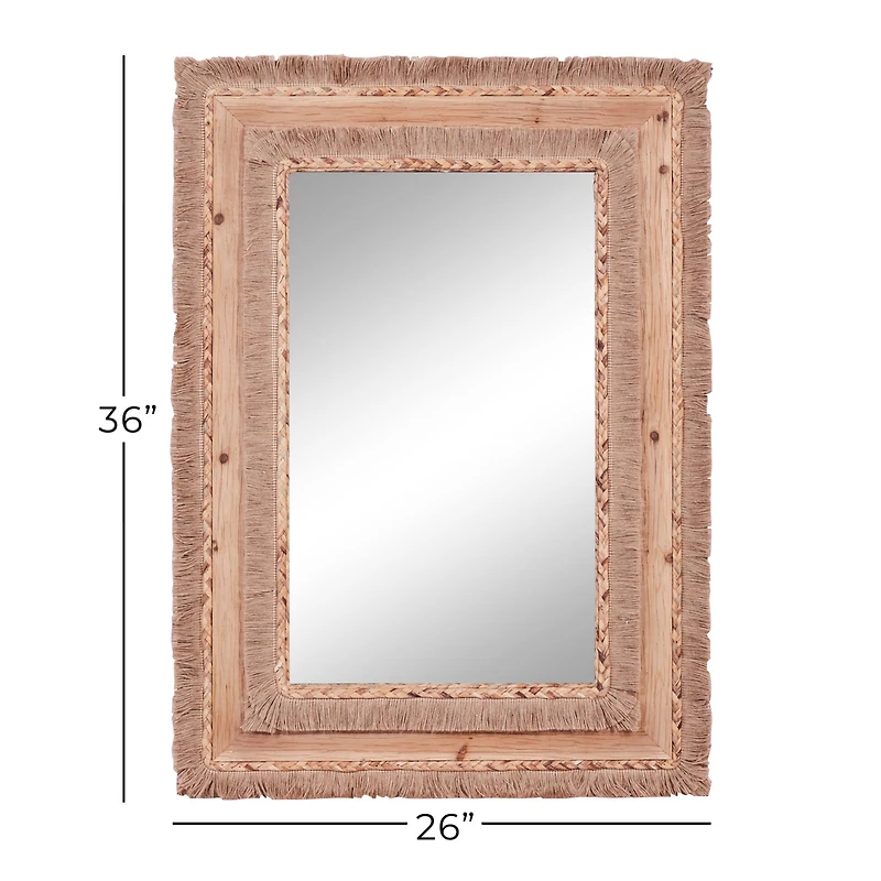 36" Brown Bohemian Style Wood Wall Mirror