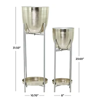 CosmoLiving by Cosmopolitan Silver Metal Planter with Removable Stand Set