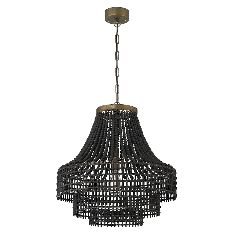 Hello Honey® 23.4" Black Metal, Rattan & Wood Bead Chandelier