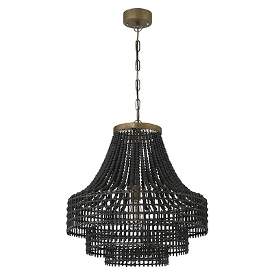 Hello Honey® 23.4" Black Metal, Rattan & Wood Bead Chandelier