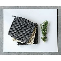 Hello Honey® 8" Black, Gray & Cream Square Cotton Crocheted Pot Holder Set