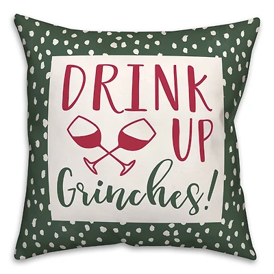 Drink Up Grinches Dots 18x18 Throw Pillow