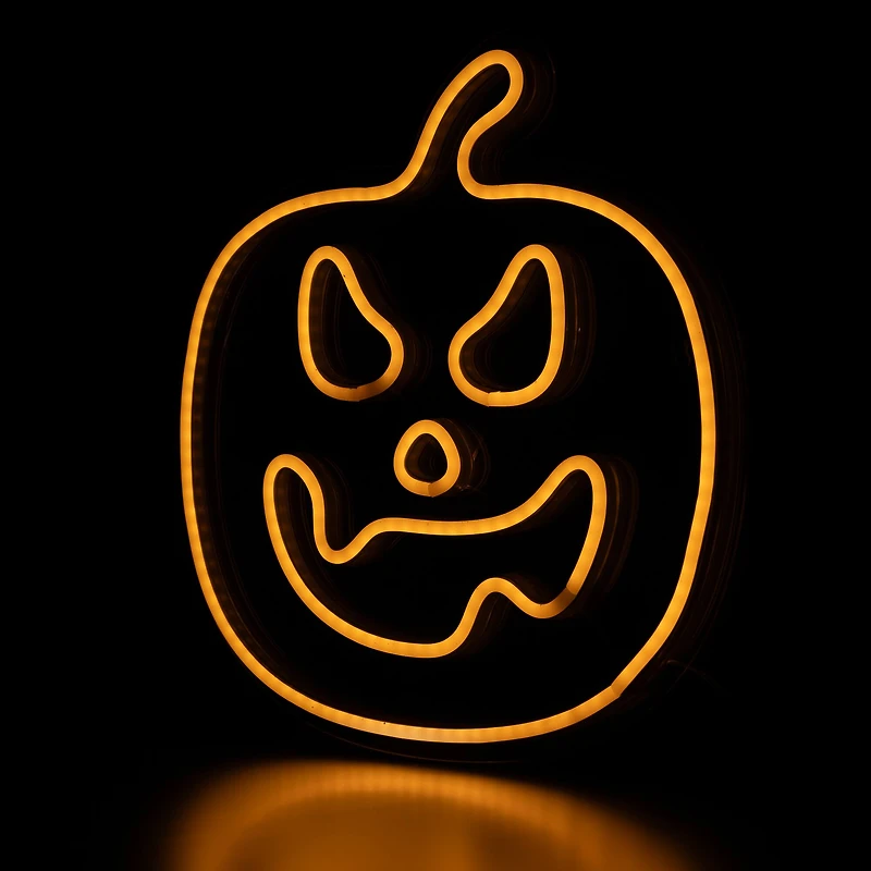15" Orange LED Neon Style Jack-O-Lantern Halloween Window Silhouette