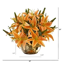 14" Lily Arrangement in Gold Vase