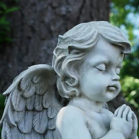 13.5" Gray Kneeling Praying Cherub Angel Outdoor Statue