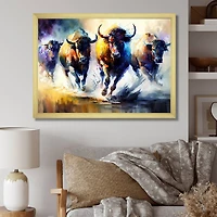 Designart 'Buffalo's Running' Animals Framed Canvas Wall Art