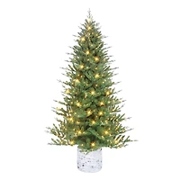 7.5ft. Pre-Lit Potted Artificial Christmas Tree, Clear Incandescent Lights
