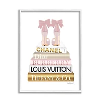 Stupell Industries Pink Gold Heels Bookstack Glam Fashion Design Framed Wall Art