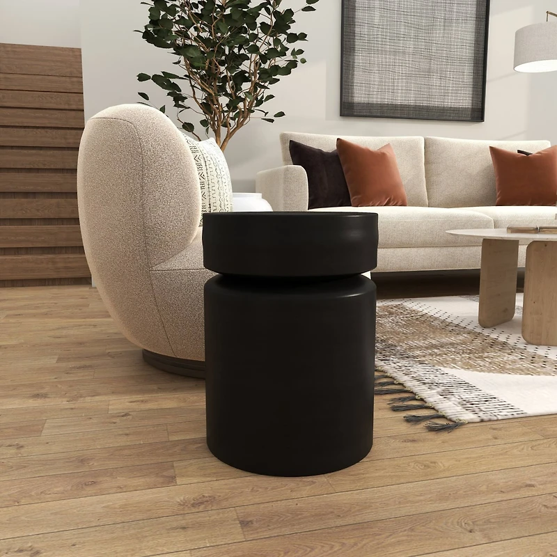 18" Black Metal Drum Accent Table