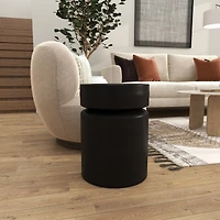 18" Black Metal Drum Accent Table