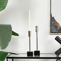 Silver Aluminum Slim Candle Holder with Black Block Base Set